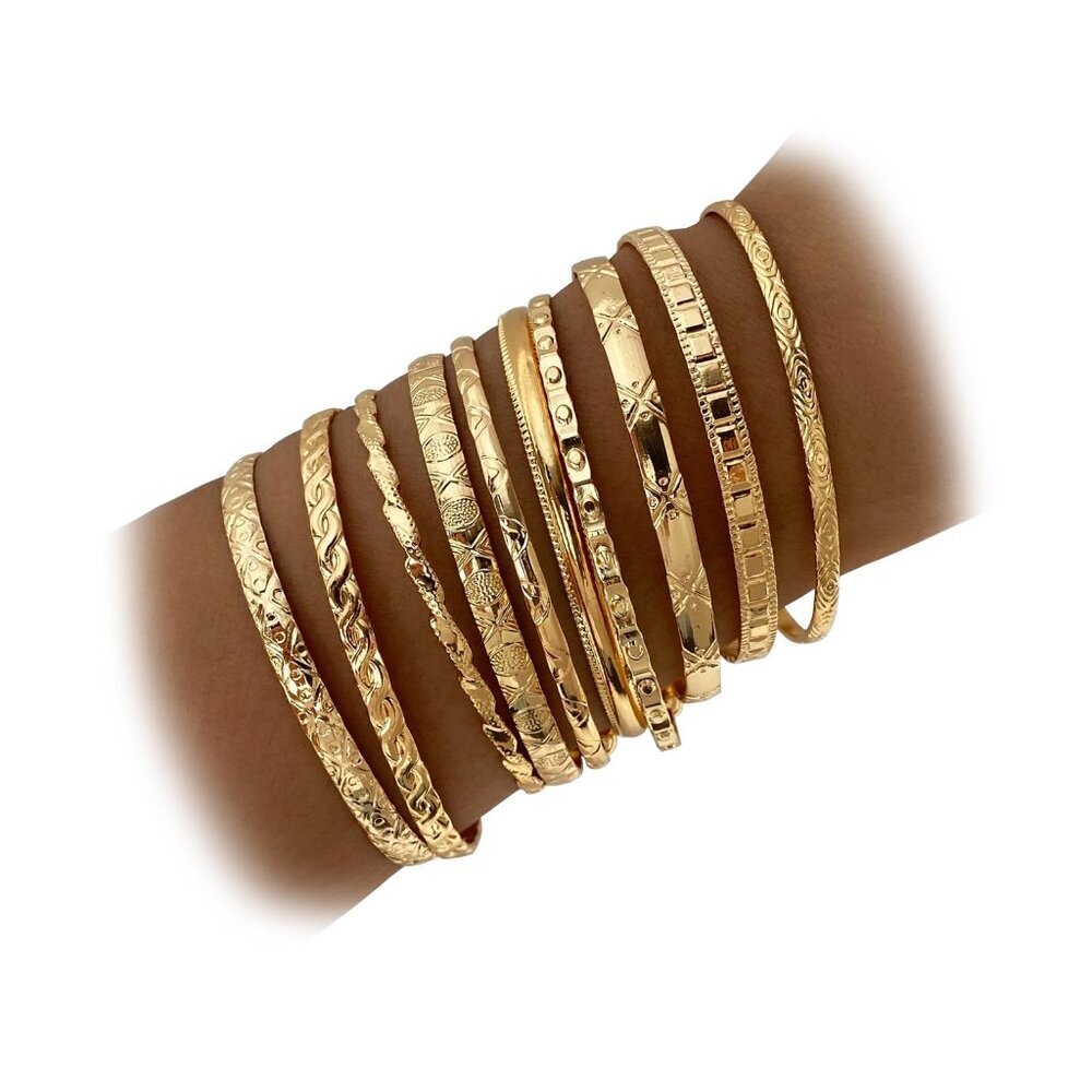 Gold Plated Stackable Bangle Bracelets Set Minima… - image 1